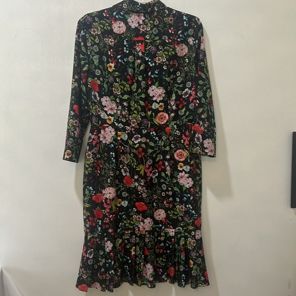 ADRIANNA PALLEL DRESS WOMEN SIZE 9 BLACK FLORAL PEPLUM HEM - Picture 2 of 14